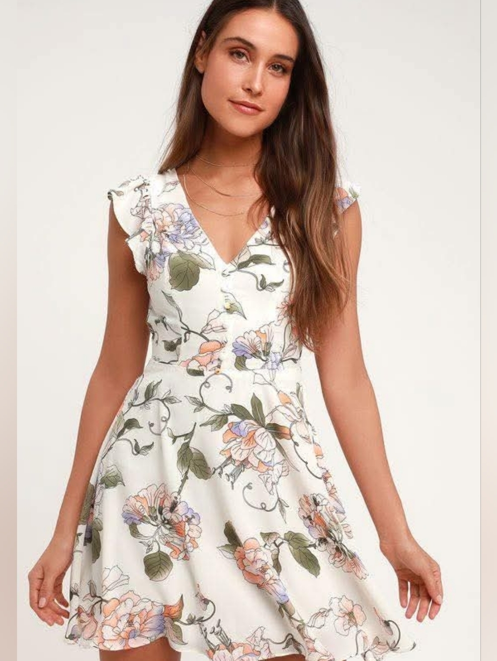 Lulus *NWT* Coquette Cottagecore Floral Delicate Ruffled Skater Dress size S